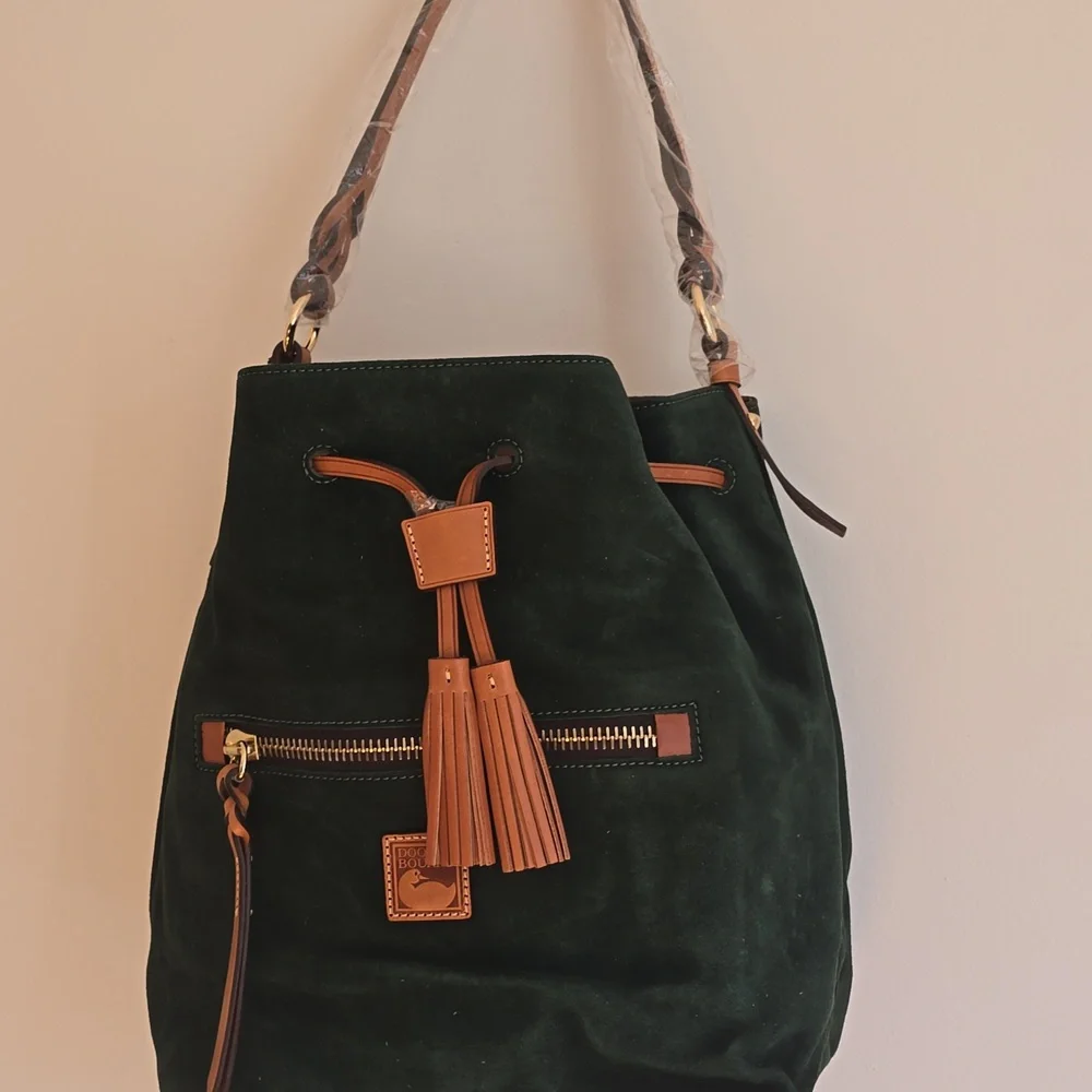 Dooney & Bourke Green Suede Bucket Bag - Picture 2 of 16